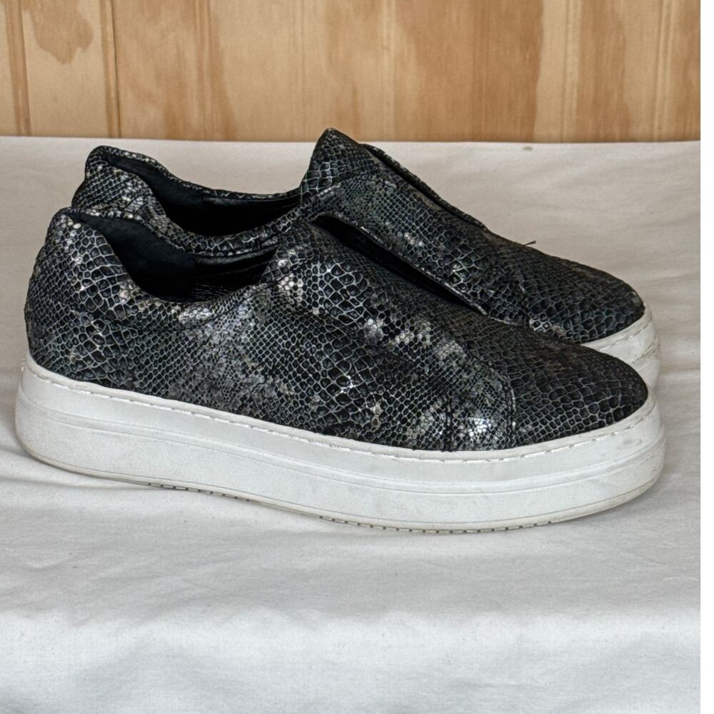 J/Slides NYC Gilda Platform Black Snakeskin Leather Sneakers Shoes Size 7.5